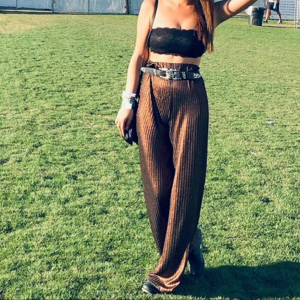 Bronze Pleated Palazzo Pants